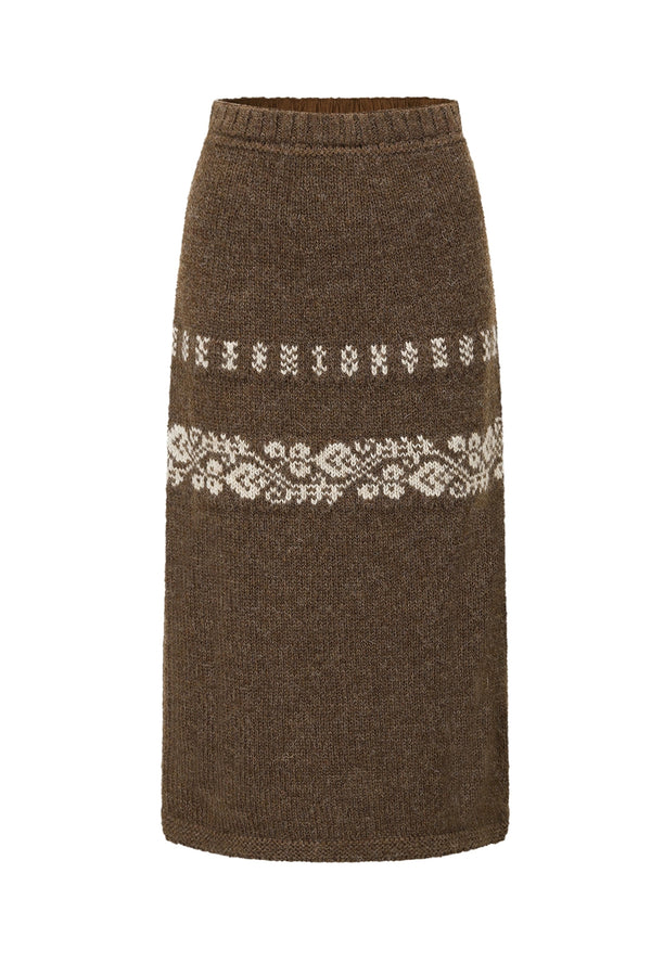 SWAYING Fall/Winter 2025 Fair Isle Jacquard Thick Yarn Skirt SW-SW25AW3B11C1S2-ZONG (Brown)
